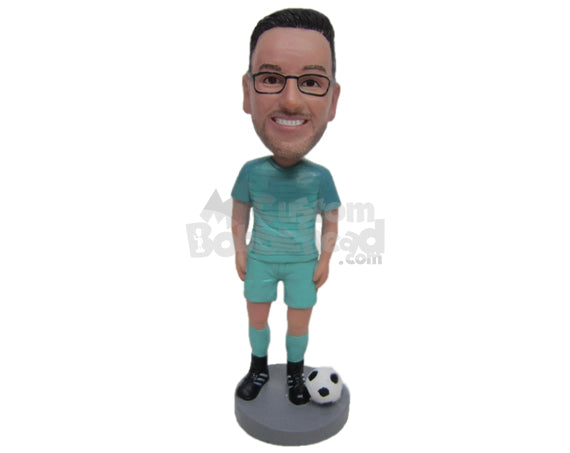 Male Soccer Player Standing with the Ball Next to Him Personalized Bobblehead Male Soccer Player Standing with the Ball Next to Him Personalized Bobblehead